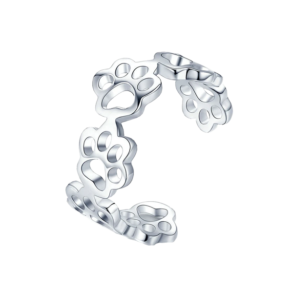 Cat & Dog Paw Ring - Sterling Silver Adjustable